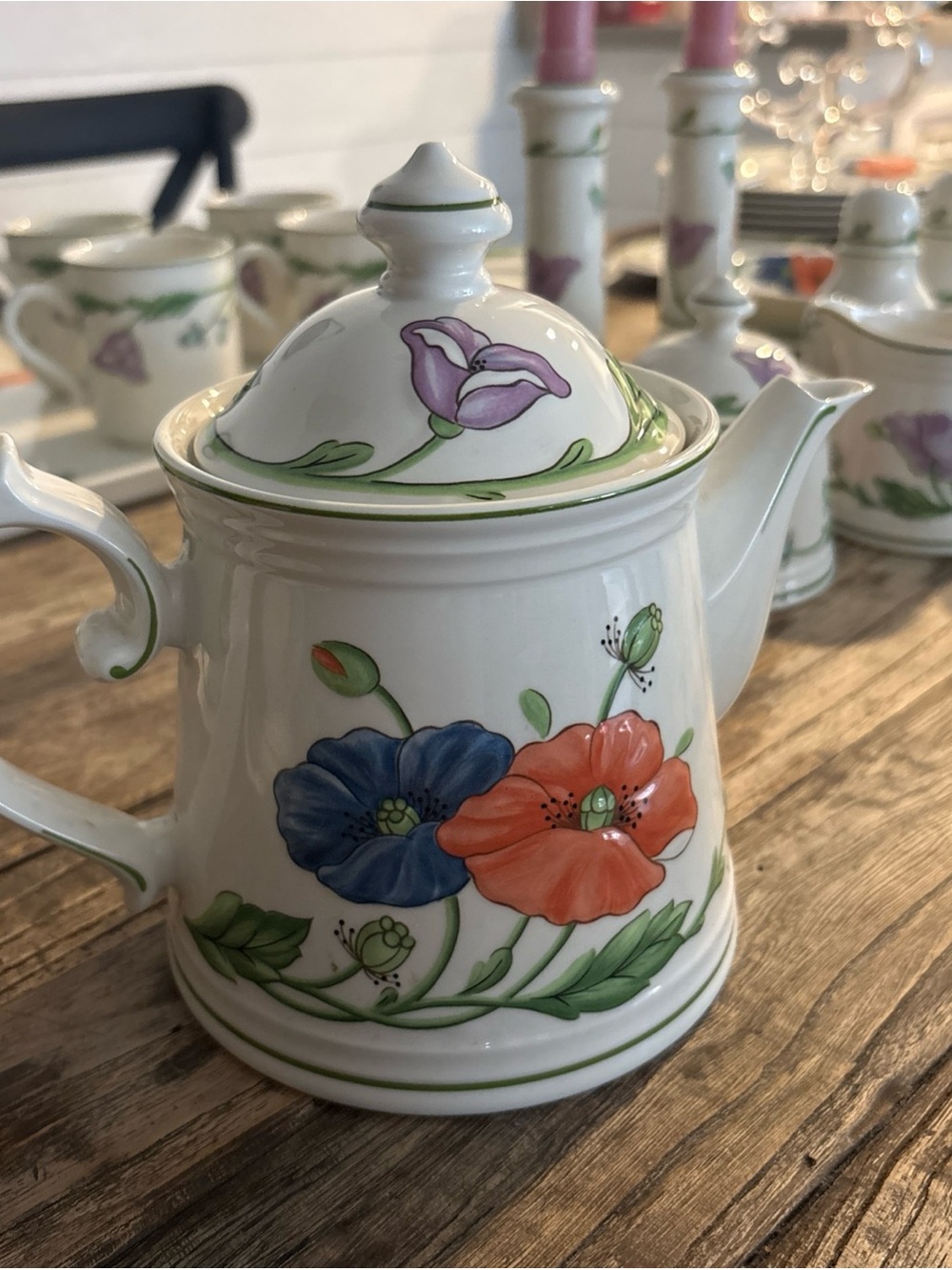 Villeroy & Boch Amapola retired Porcelain Teapot Blue, Orange & Purple poppies